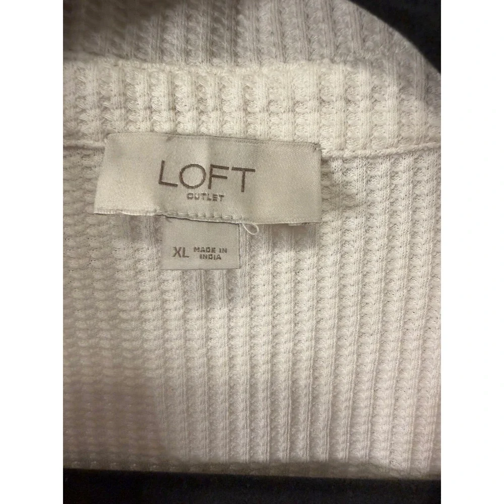 LOFT Outlet Waffle Knit Button Down Shirt Cream Off White XL Long Sleeve Shacket